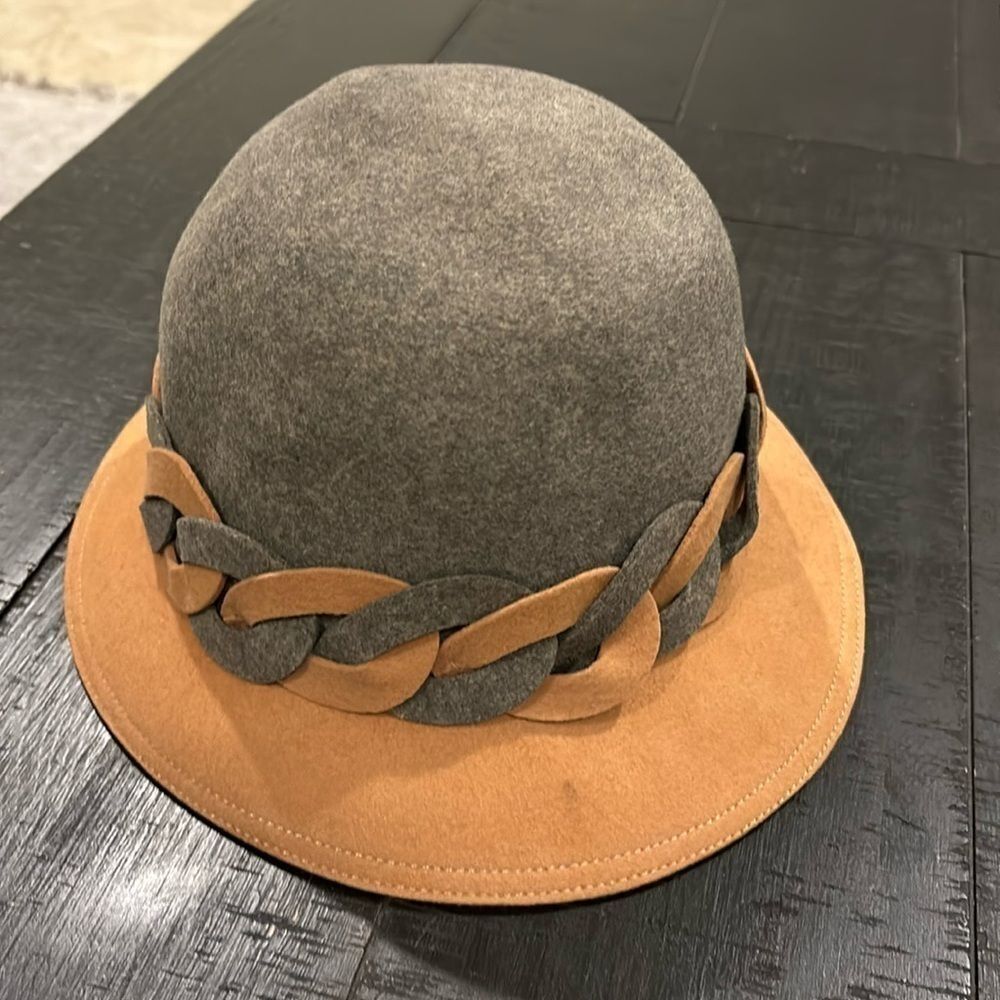 Women's Rare Adolfo II Vintage Gray Braided Brown Wool Esccello USA Hat